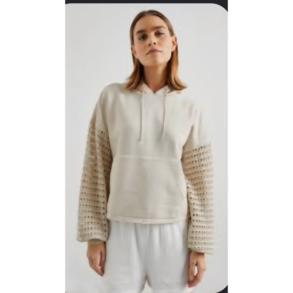 Rails Crochet Sleeve Hoodie Womens L Ivory Excellent